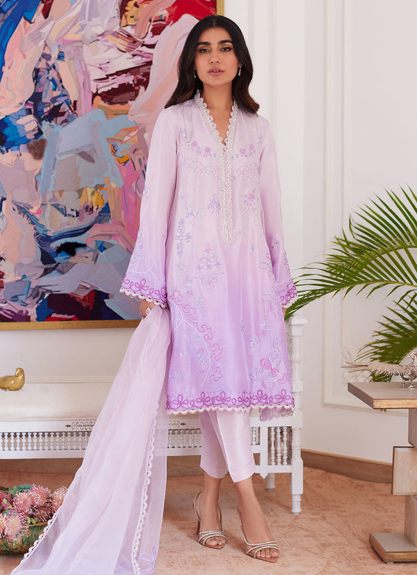 LAVINIA OMBRE EMBROIDERED RAW SILK SHIRT WITH DUPATTA