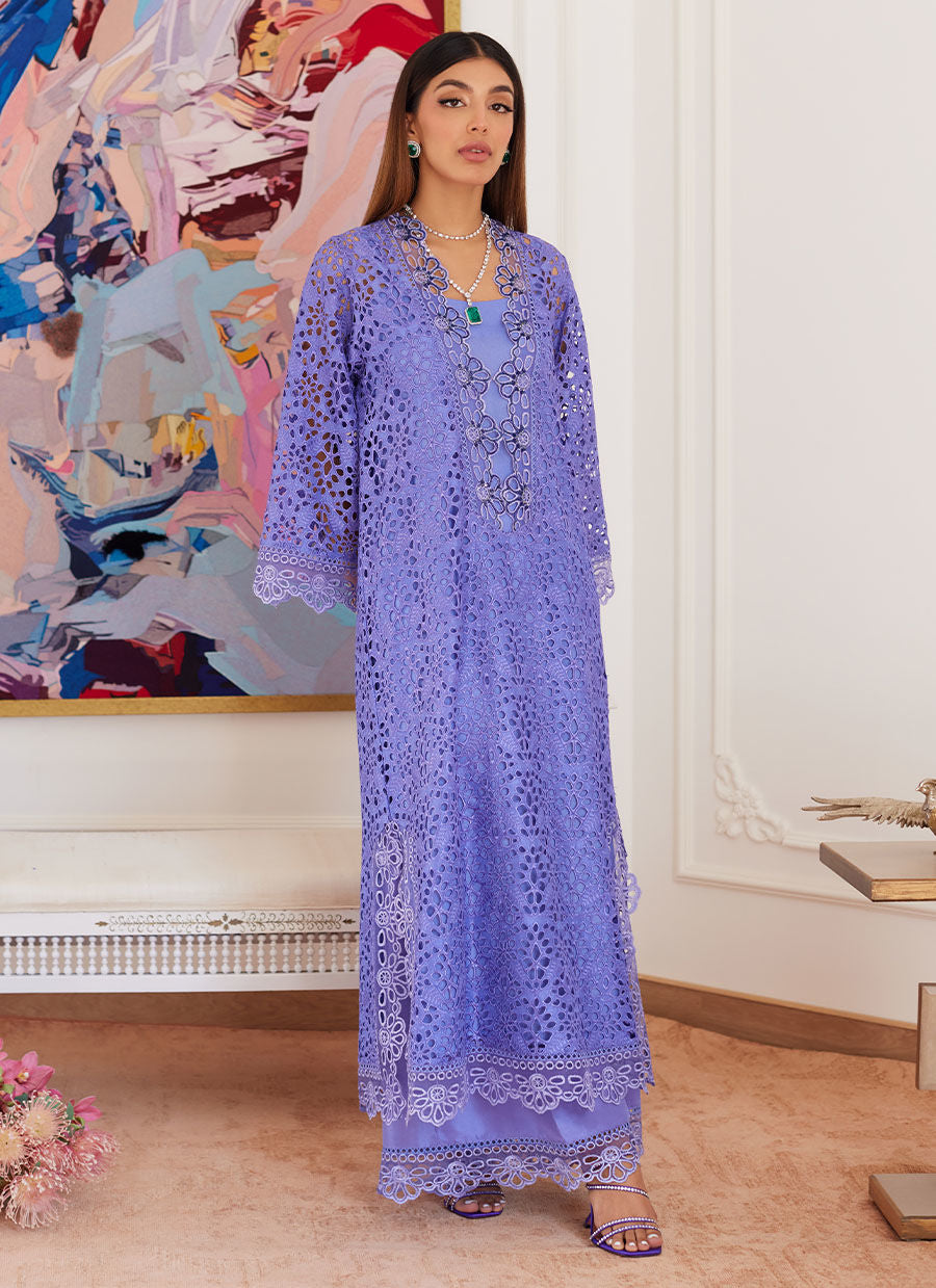 EVANTHIA PERIWINKLE RAWSILK SCHIFFLI LONG SHIRT