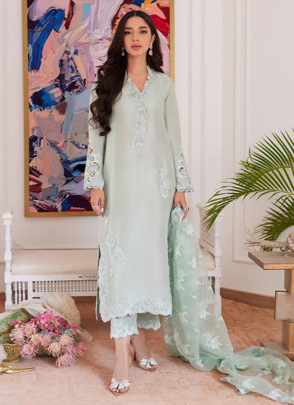 LIARA PISTACHIO EMBROIDERED RAW SILK SHIRT WITH DUPATTA