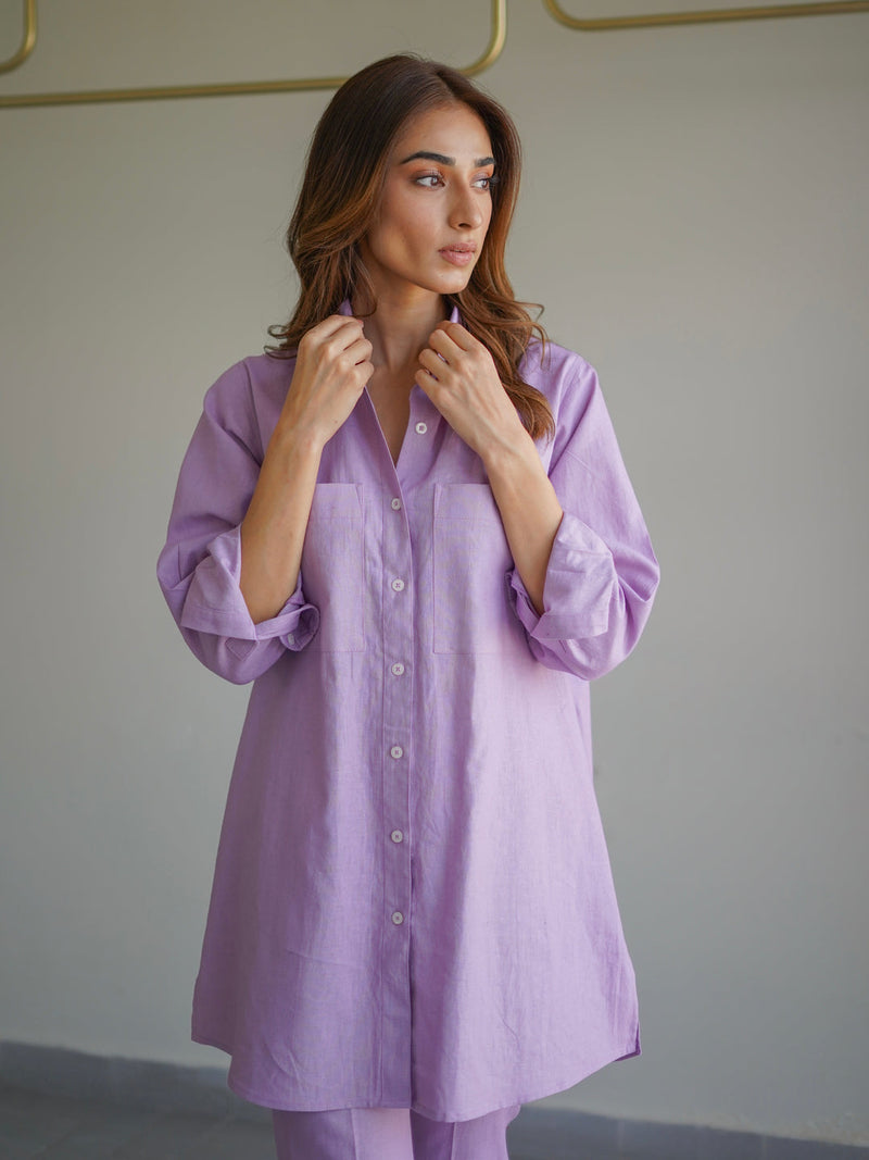 Lilac Collared Linen Set