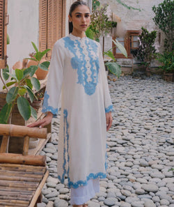 Pashmina Ivory With Blue lace
