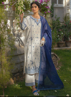 3 PC White Embroidered Suit
