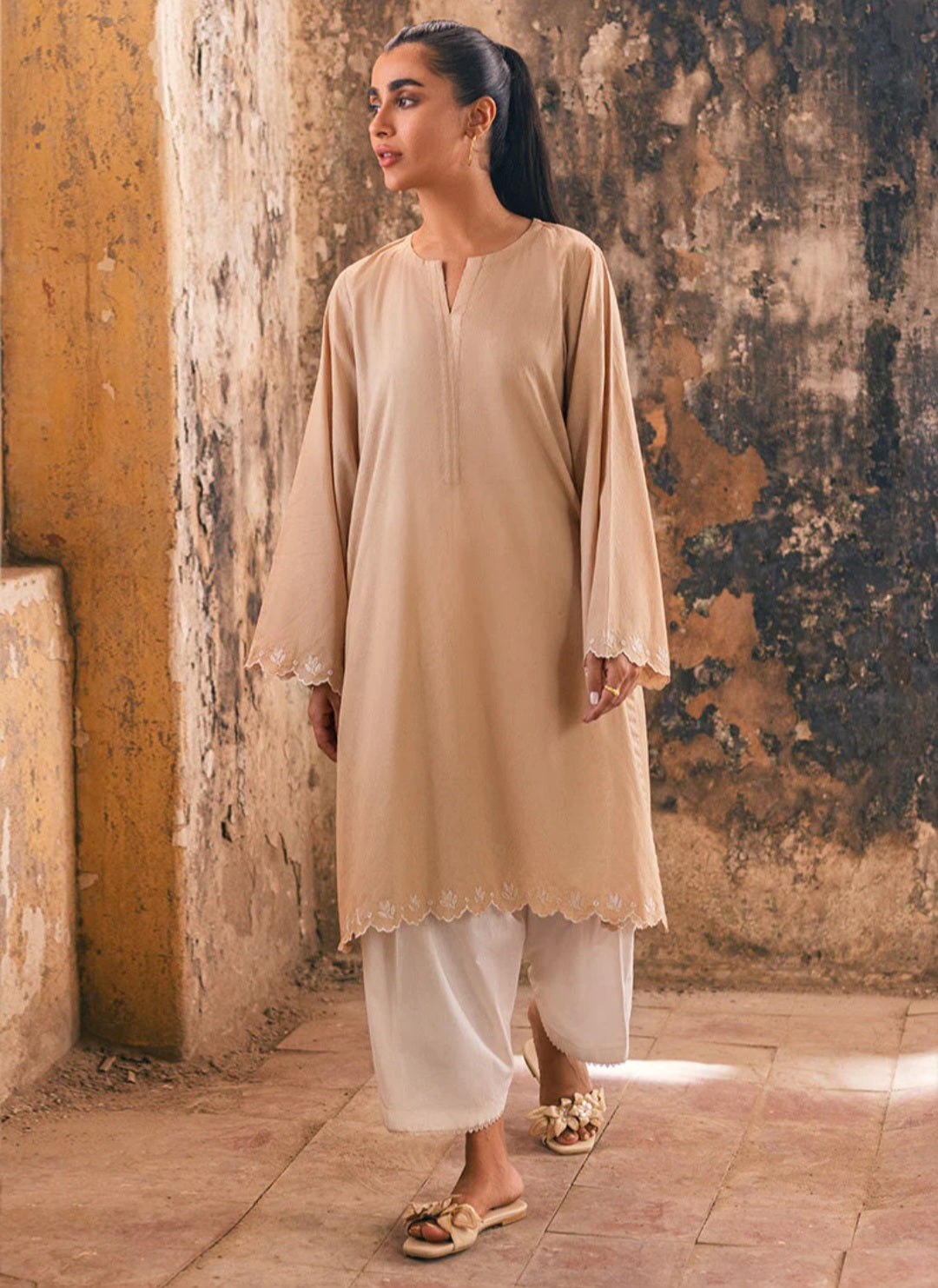 Beige Jacquard Kurta