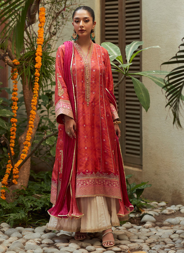 JONIE TANGERINE KURTA AND DUPATTA