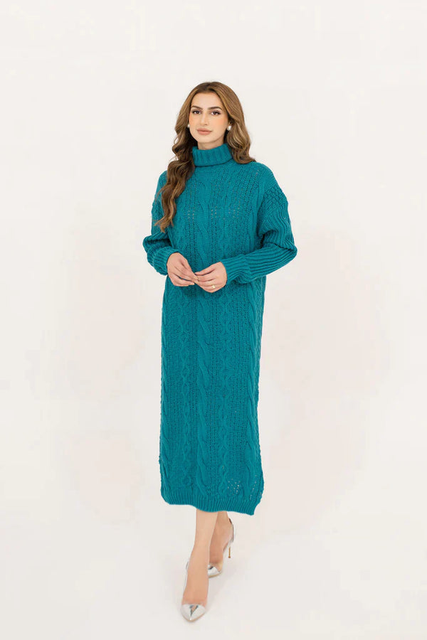 Rosy Cable Knit Dress Teal