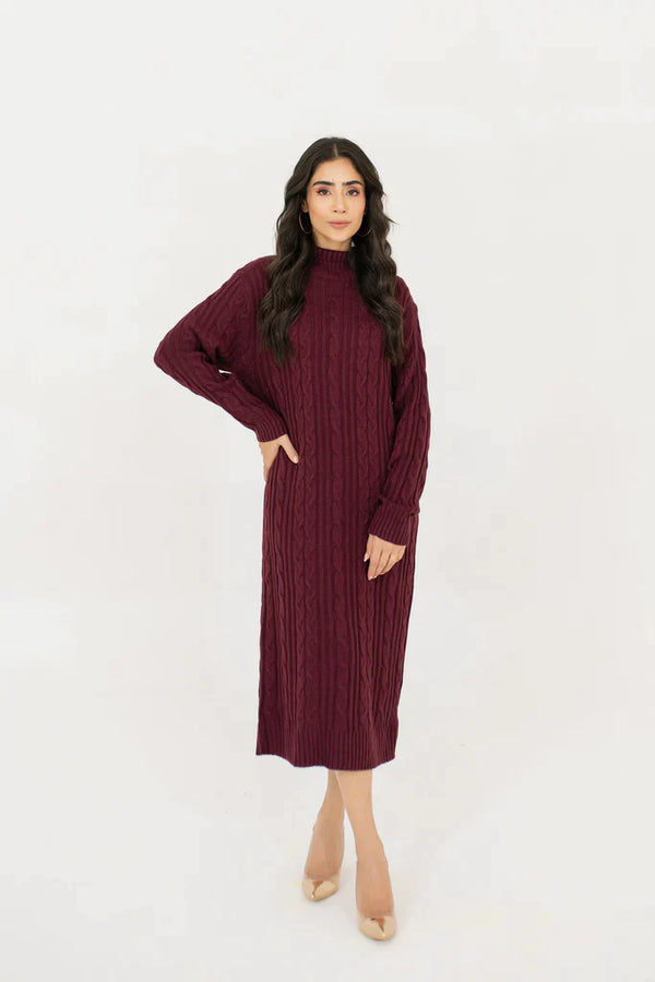 Classic Cable Knit Plum Dress